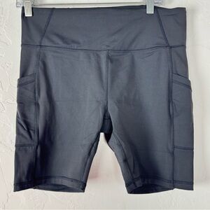 Prana Shorts Electa ll Biker Yoga Solid Black Side Pockets Workout Athletic Knit